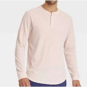 NWT All In Motion Men’s Long Sleeve Button Front Pink Waffle Knit Top Size XXL